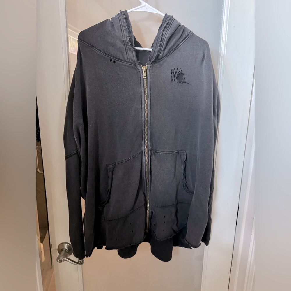 Free people oversized distressed zip up